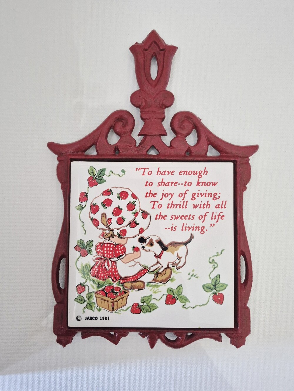 Vintage Strawberry Shortcake Coaster Trivet Tile Girl Dog Jasco 1981 Handpainted